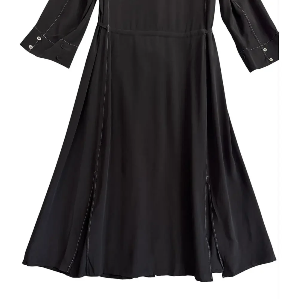 MM Lafleur The Pepper Midi Dress Black Top Stitch Medium Washable Silk Chic NWT - Picture 12 of 15